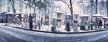 Panorama de la place du tertre &agrave; Montmartre en hiver